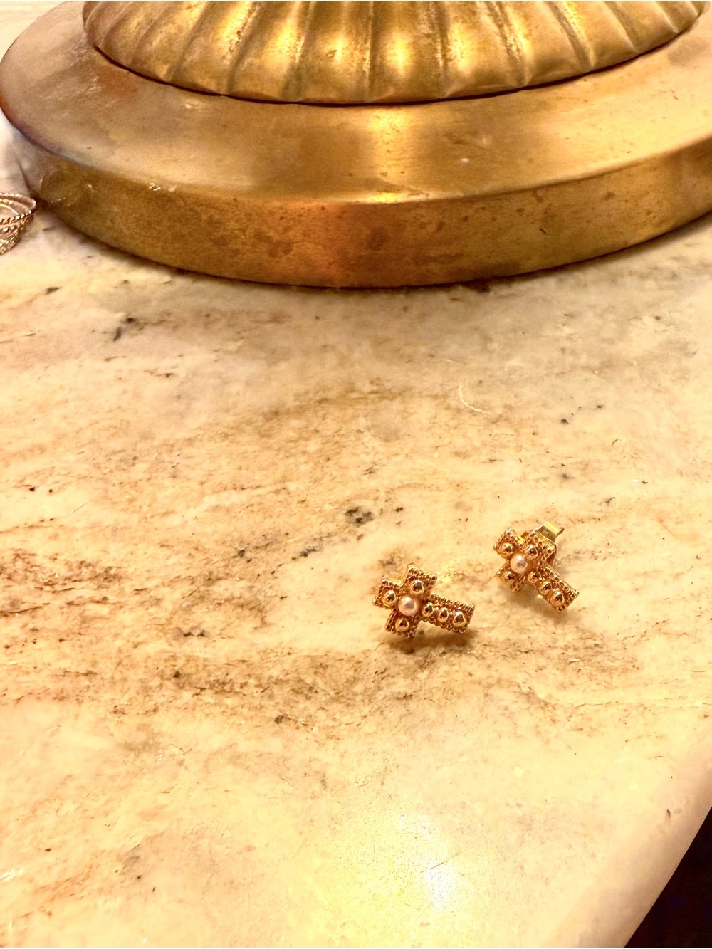 Vintage gold and pearl cross stud earrings